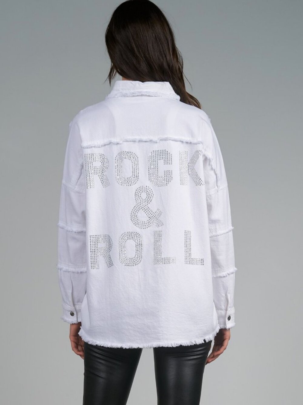 Elan - Large White Rock N Roll Rhinestone White Shacket